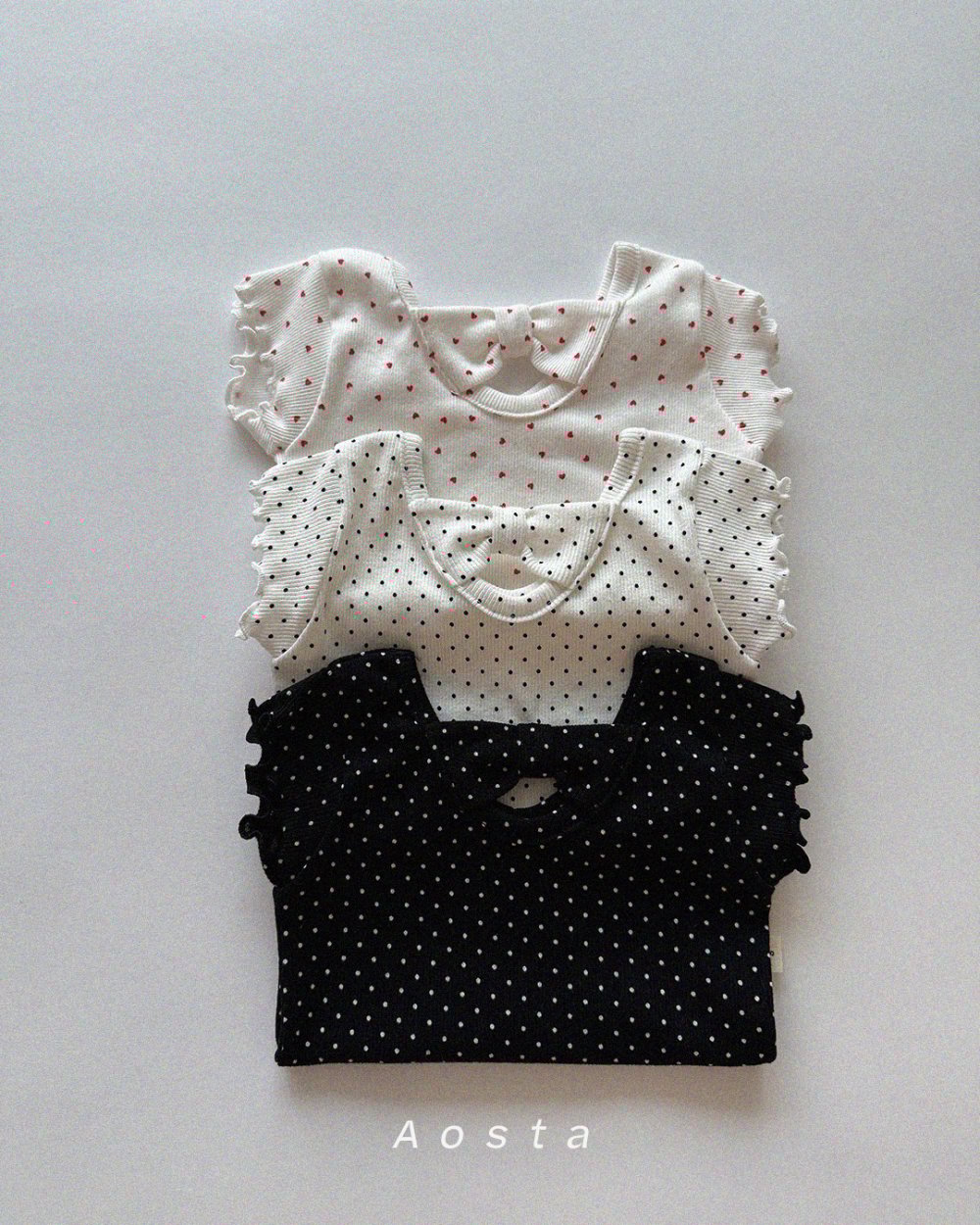 AOSTA55｜(6m-5y) 3款緞帶木耳邊上衣