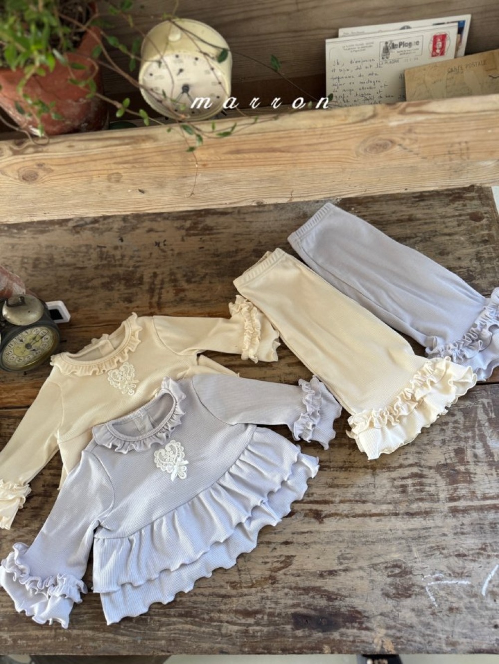 Marron10｜(1y-6y) 層次荷葉滾邊套裝