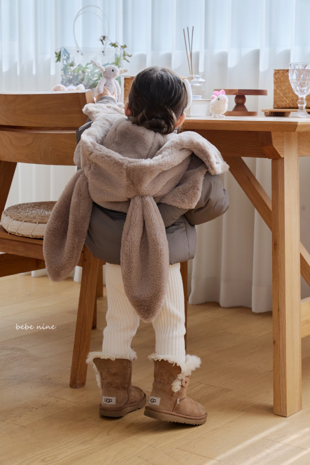 bebe nine36 (65cm-115cm) 2色刷毛暗釦拉鍊連帽小兔外套(帽可拆)