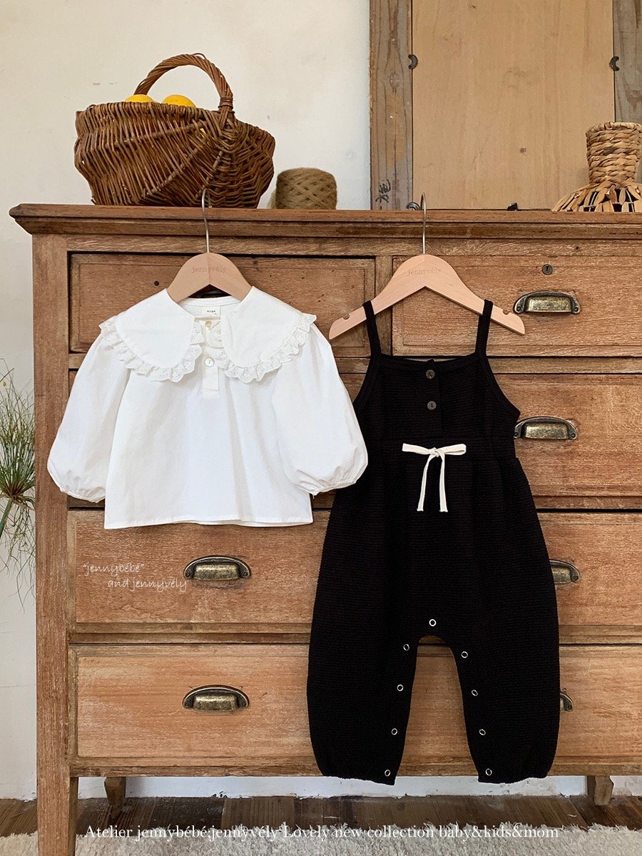 JE586｜(73-100cm) 花邊翻領襯衫/細肩連身褲