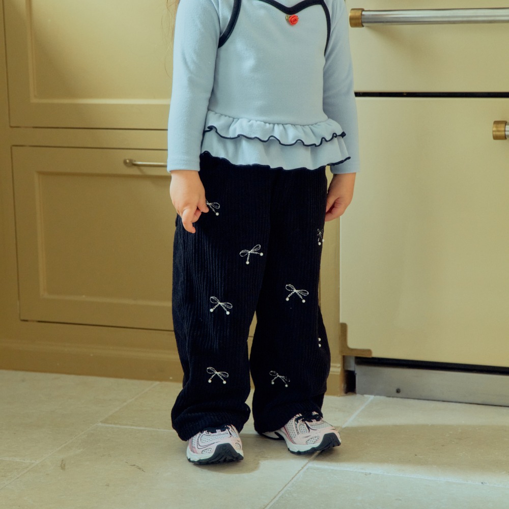 1st blue 02｜(80-118cm) 2色燈心絨蝴蝶結直筒褲