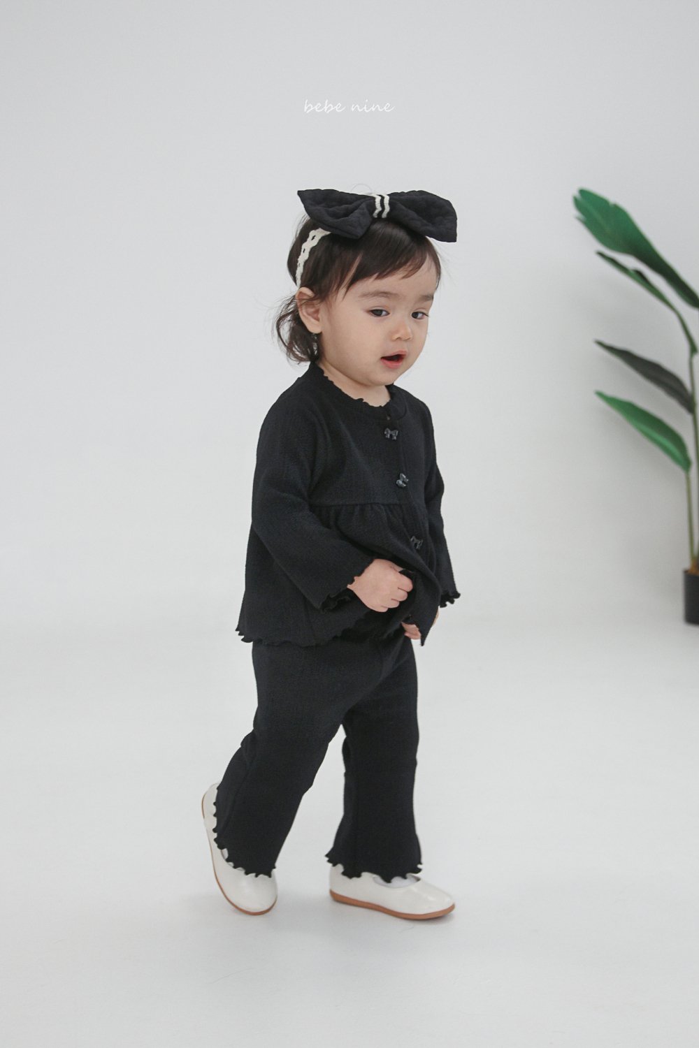 bebe nine10  (65-115) 2色蝴蝶結鈕扣套裝