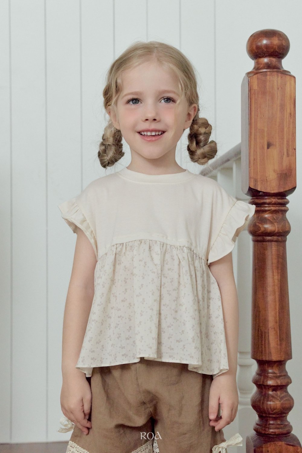 ROA20｜(6m-18m) 2色荷葉袖碎花上衣