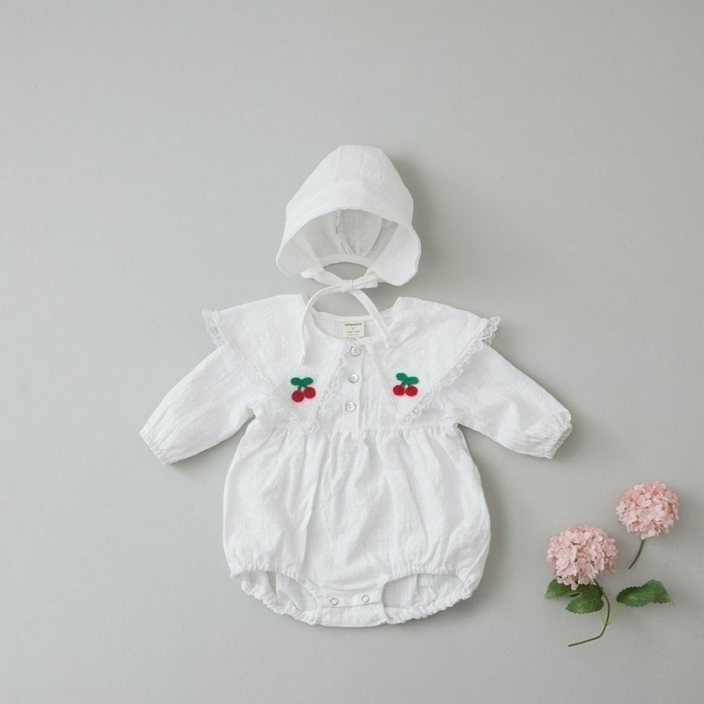 LEMONADE39｜(55cm-85cm) 1色櫻桃蕾絲花邊翻領包屁衣含帽子