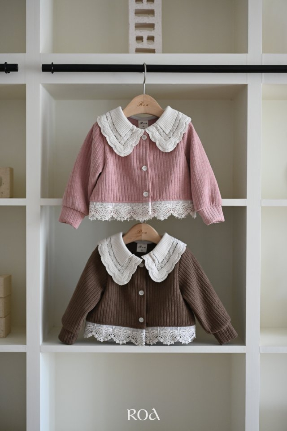 ROA11｜(80cm-120cm) 2色蕾絲翻領絨毛開衫上衣