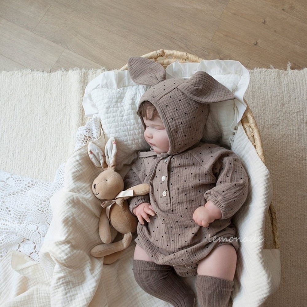 LEMONADE22｜(55cm-85cm) 2色點點包屁衣含小耳帽子