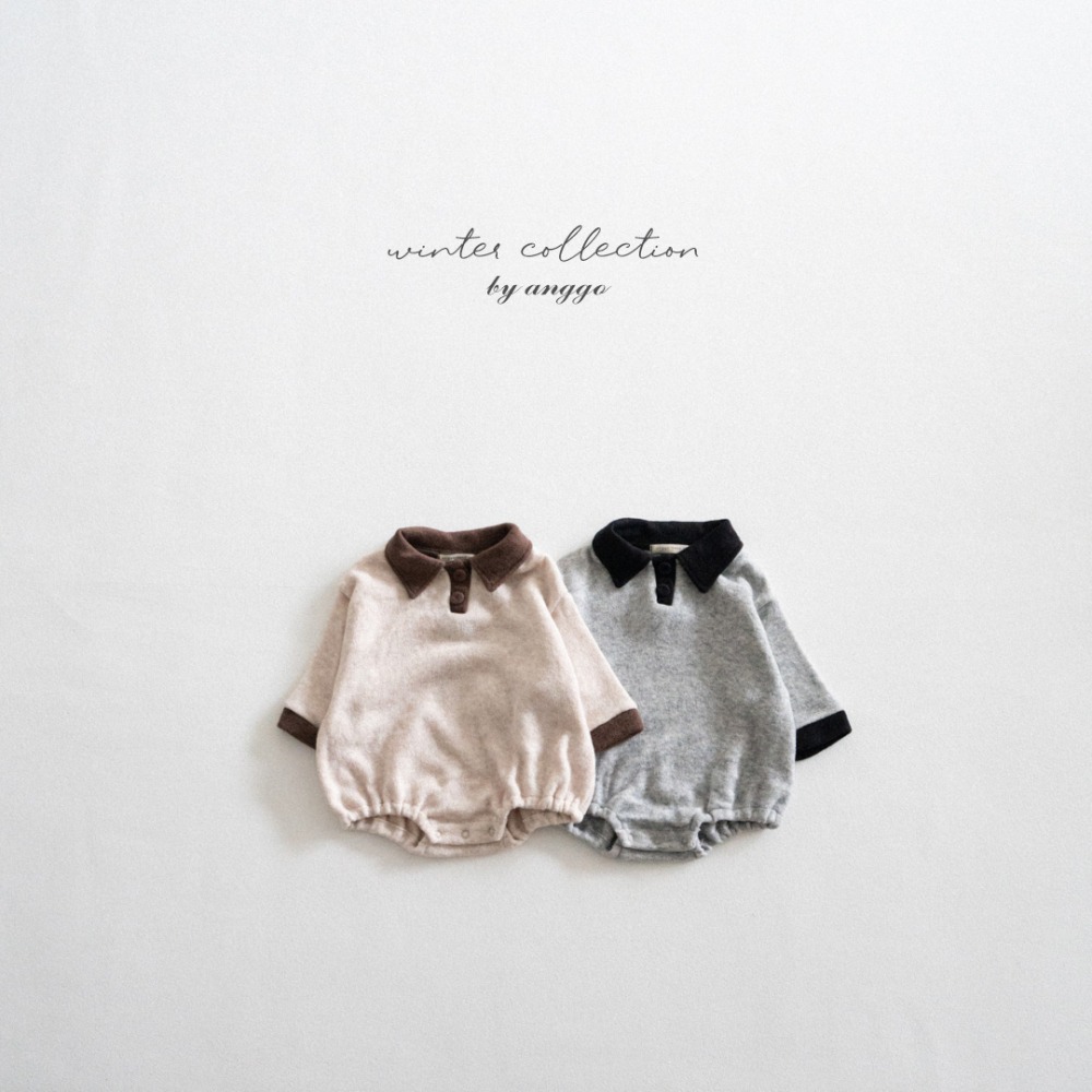 anggo35｜(3m-12m) 撞色有領毛圈包屁衣