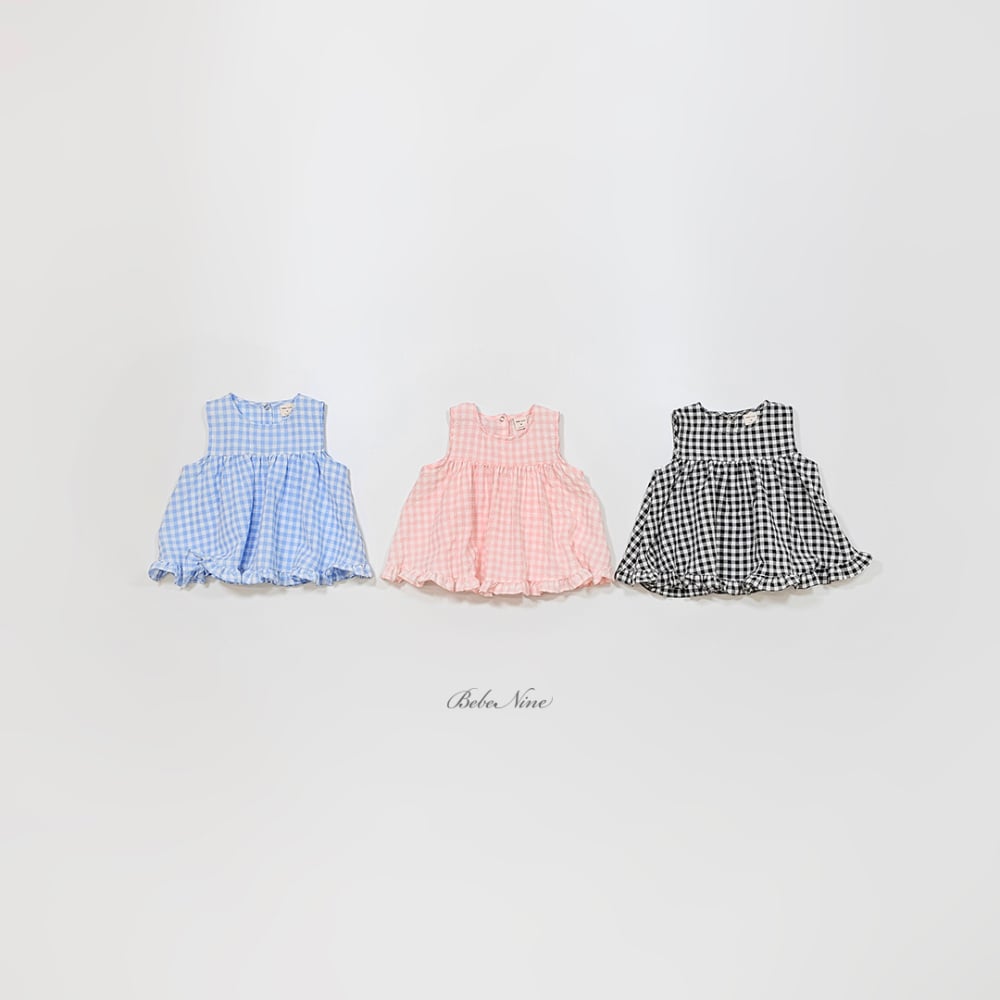 bebe nine14  (65cm-115cm) 3色格子摺邊雪紡衫