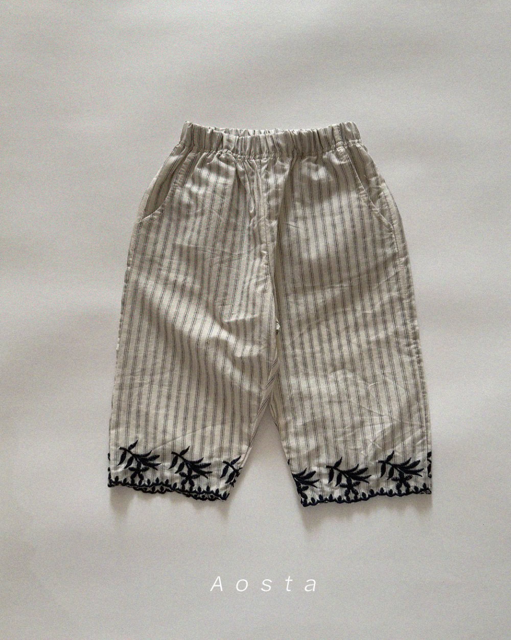 AOSTA31｜(6m-5y) 花卉壓紋/條紋直筒長褲