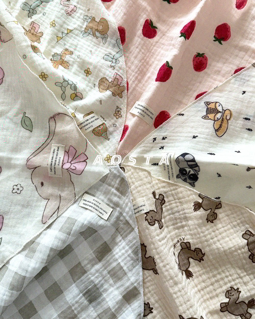 AOSTA24｜(6m-5y) 印花棉麻領巾