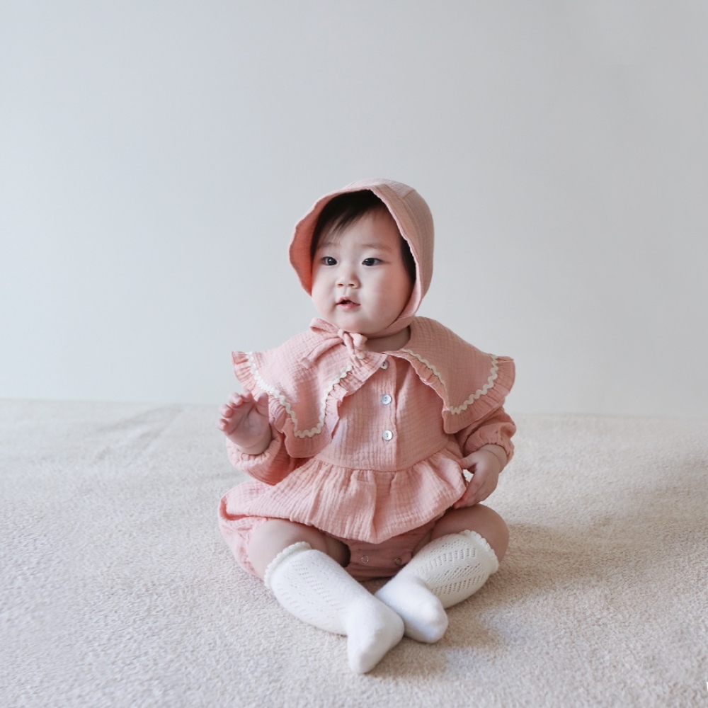 LEMONADE14｜(55cm-85cm) 2色波浪邊大翻領包屁衣含帽子