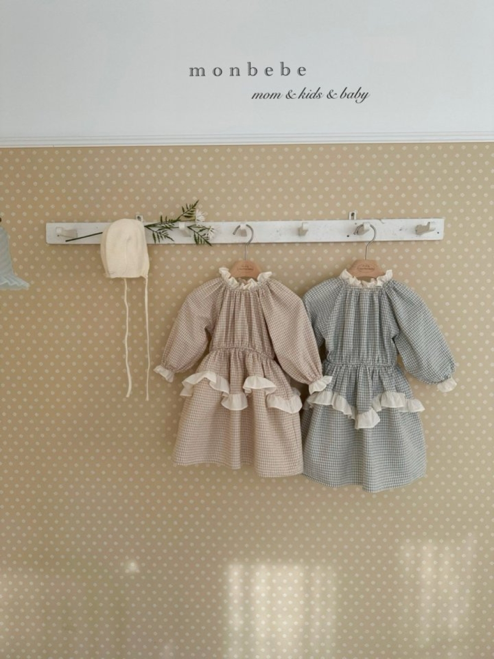 MONBEBE40｜(1y-8y-mom) 格紋蕾絲滾邊洋裝
