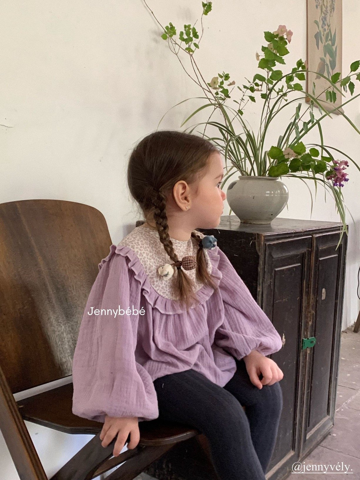 JE571｜(66-90cm) 暮丁香拼接荷葉邊包屁衣