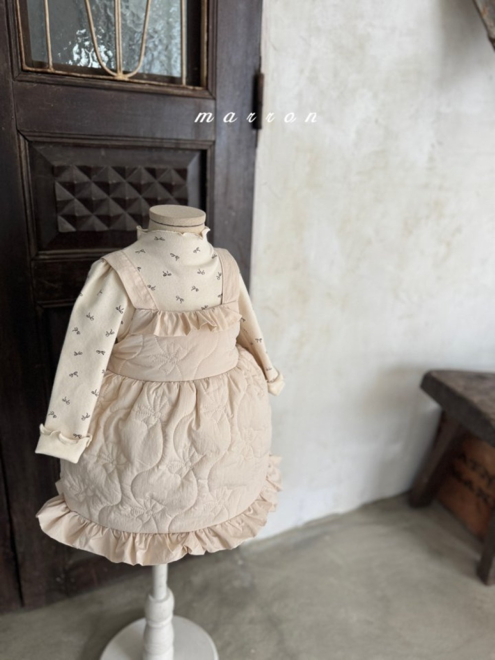 Marron 26｜(1y-6y) 絎縫荷葉肩帶洋裝