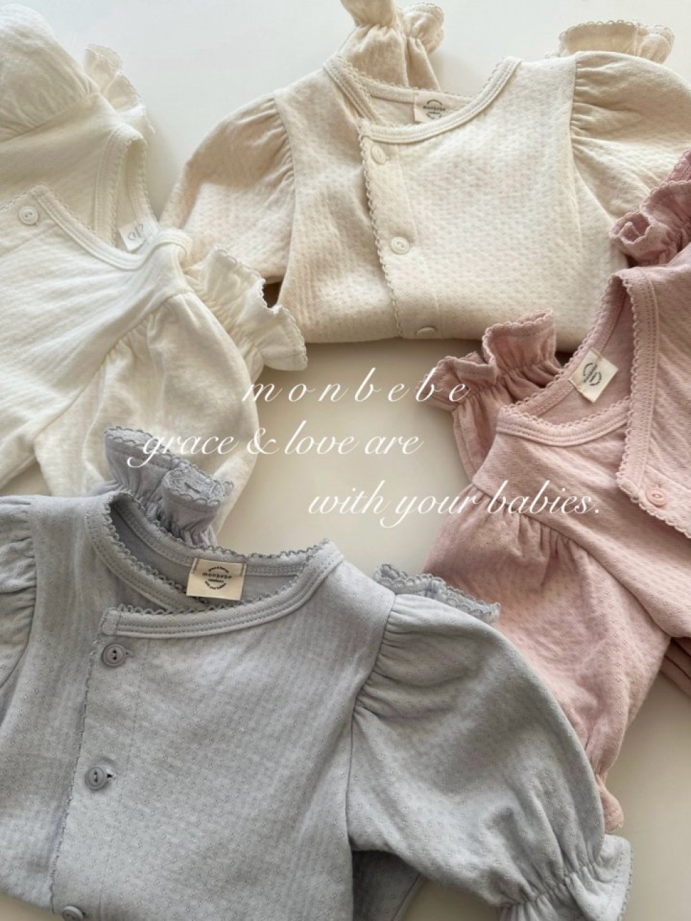 MONBEBE24｜(0m-3m) 貴族滾邊荷葉縮口連身衣