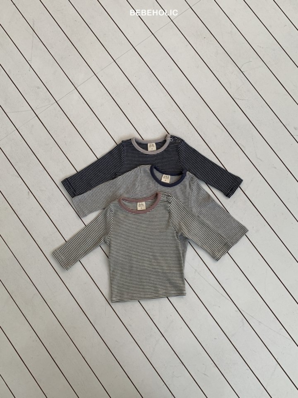Bebe holic38｜(3m-18m) 條紋開扣上衣