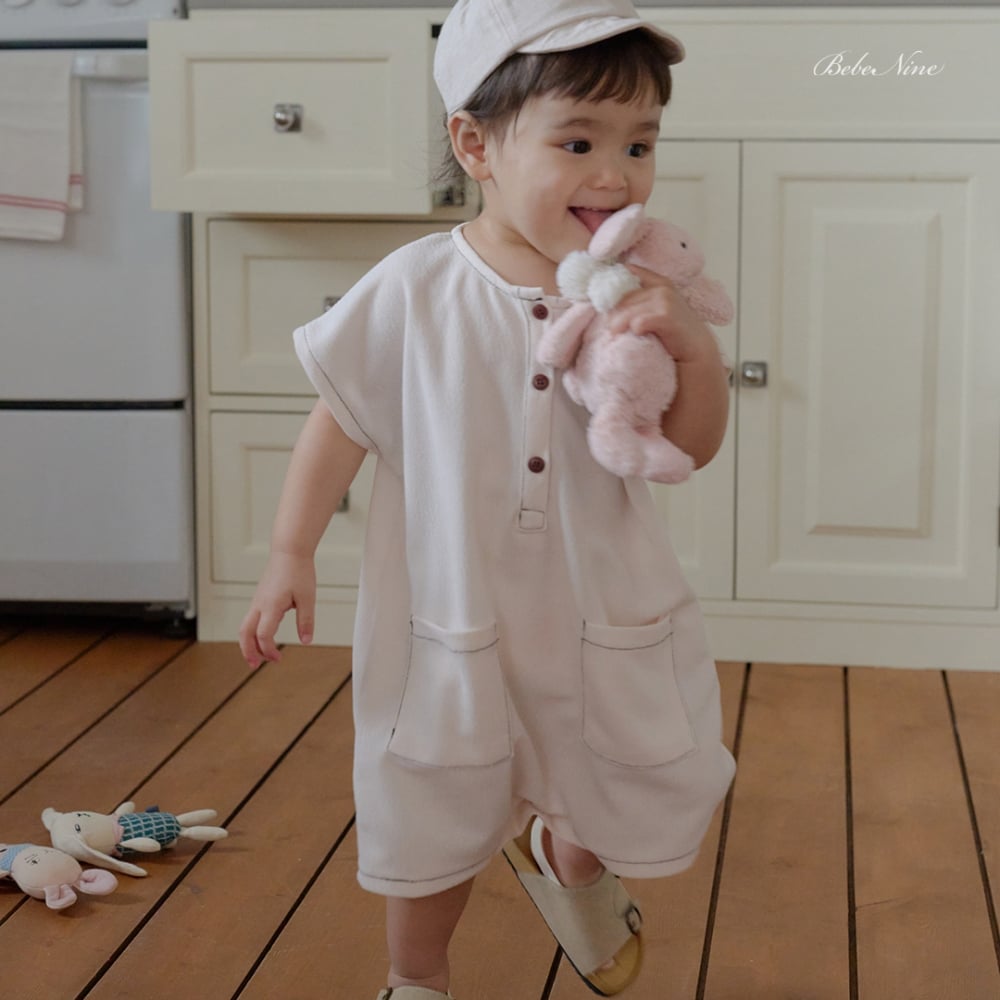bebe nine41  (6m-24m) 2色樸素鈕釦口袋裝