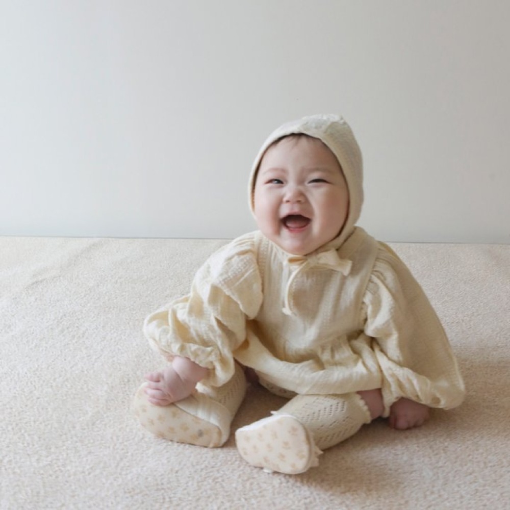 LEMONADE07｜(55cm-85cm) 1色花紋娃娃袖包屁衣含帽子