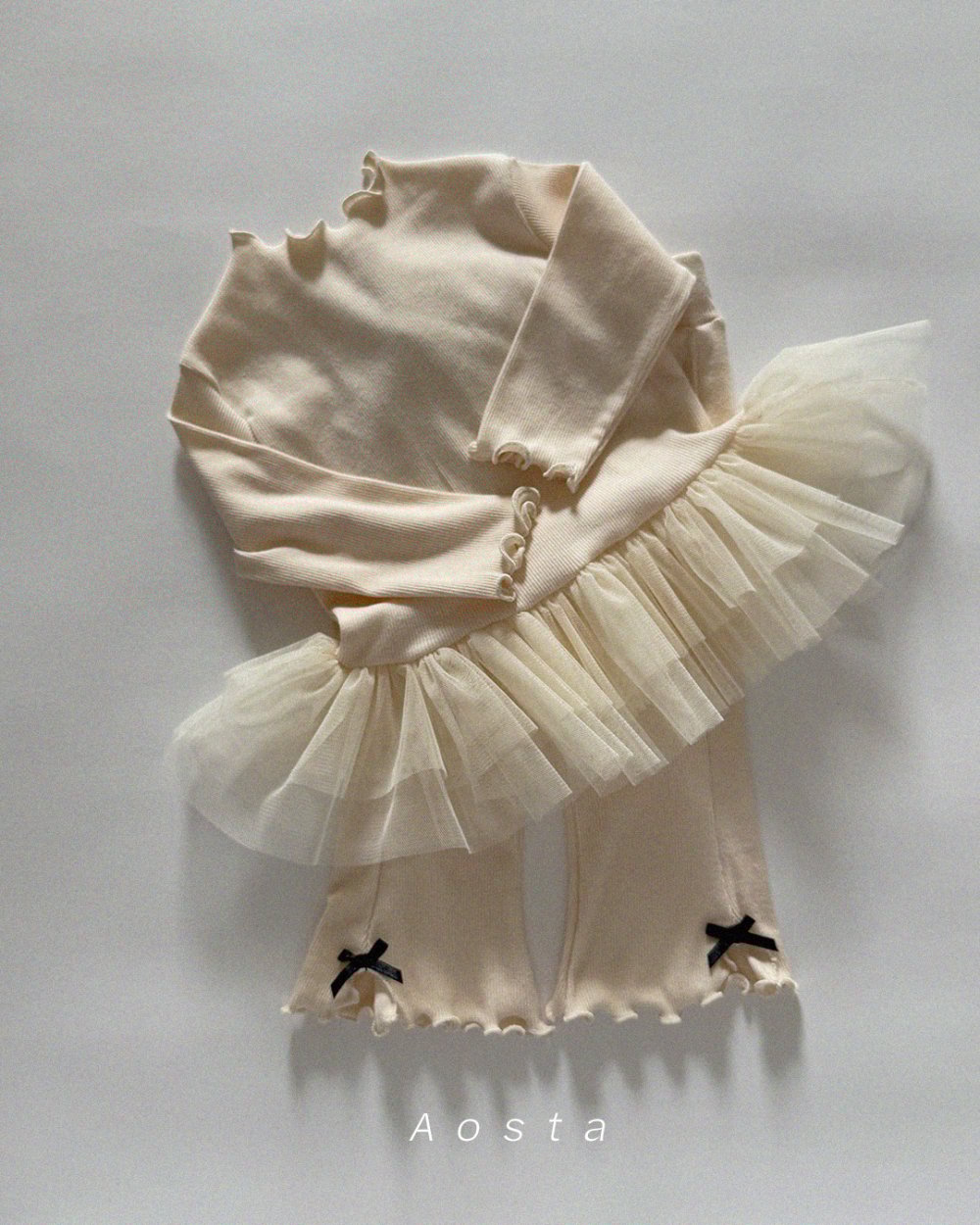 AOSTA35｜(6m-5y) 捲邊薄紗澎澎裙擺上衣