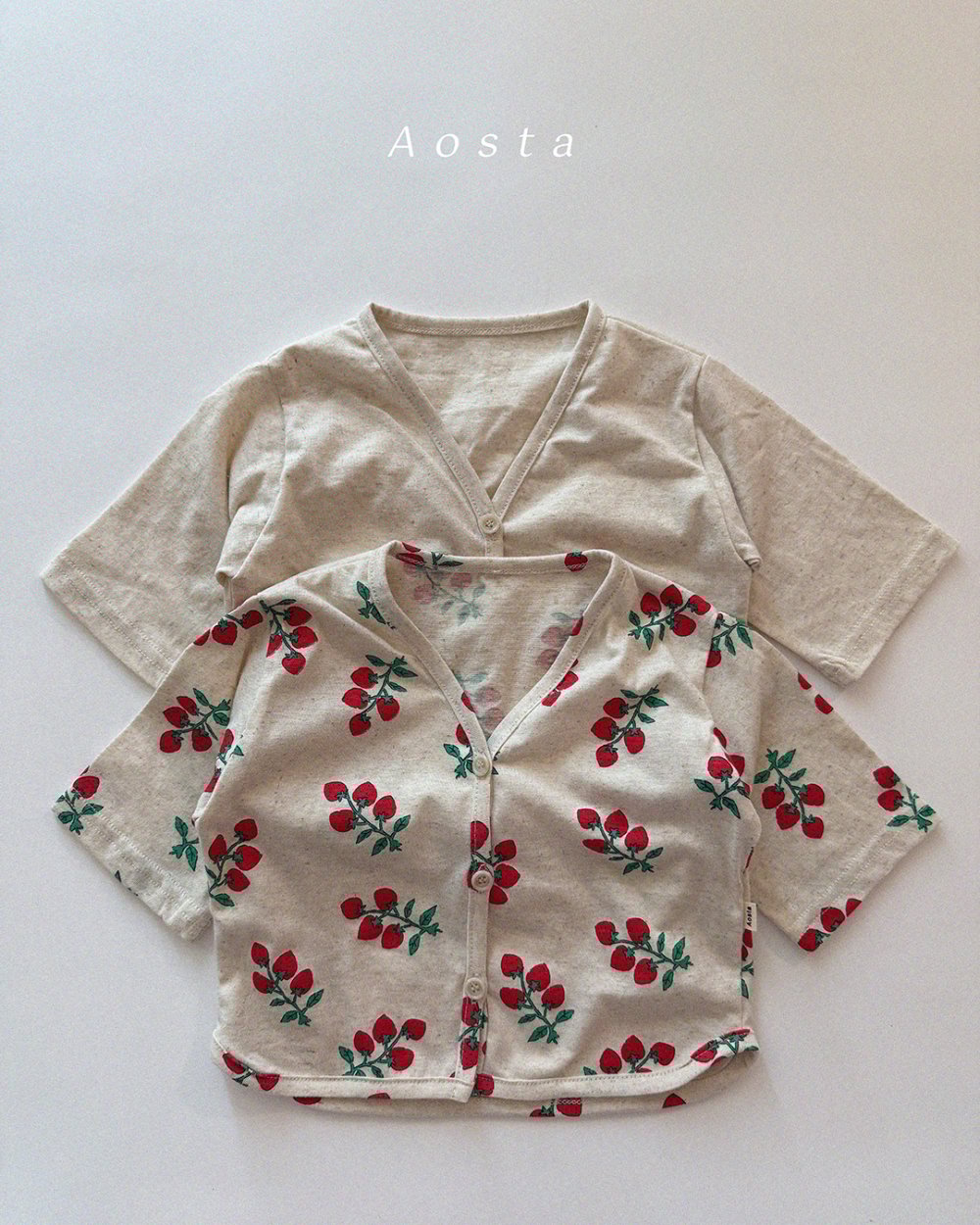 AOSTA22｜(6m-5y) 2款亞麻鈕釦開衫外套