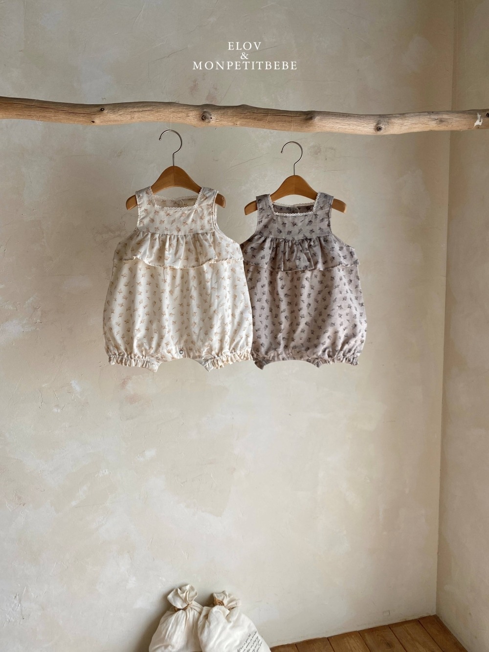 Mon petit03｜(66-90cm) 玫瑰碎花荷葉邊包屁衣