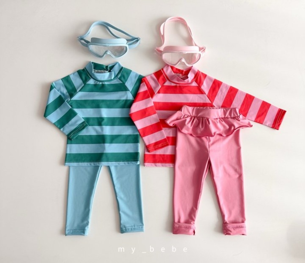 my_bebe06｜(75-105cm) 長袖防曬條紋泳衣