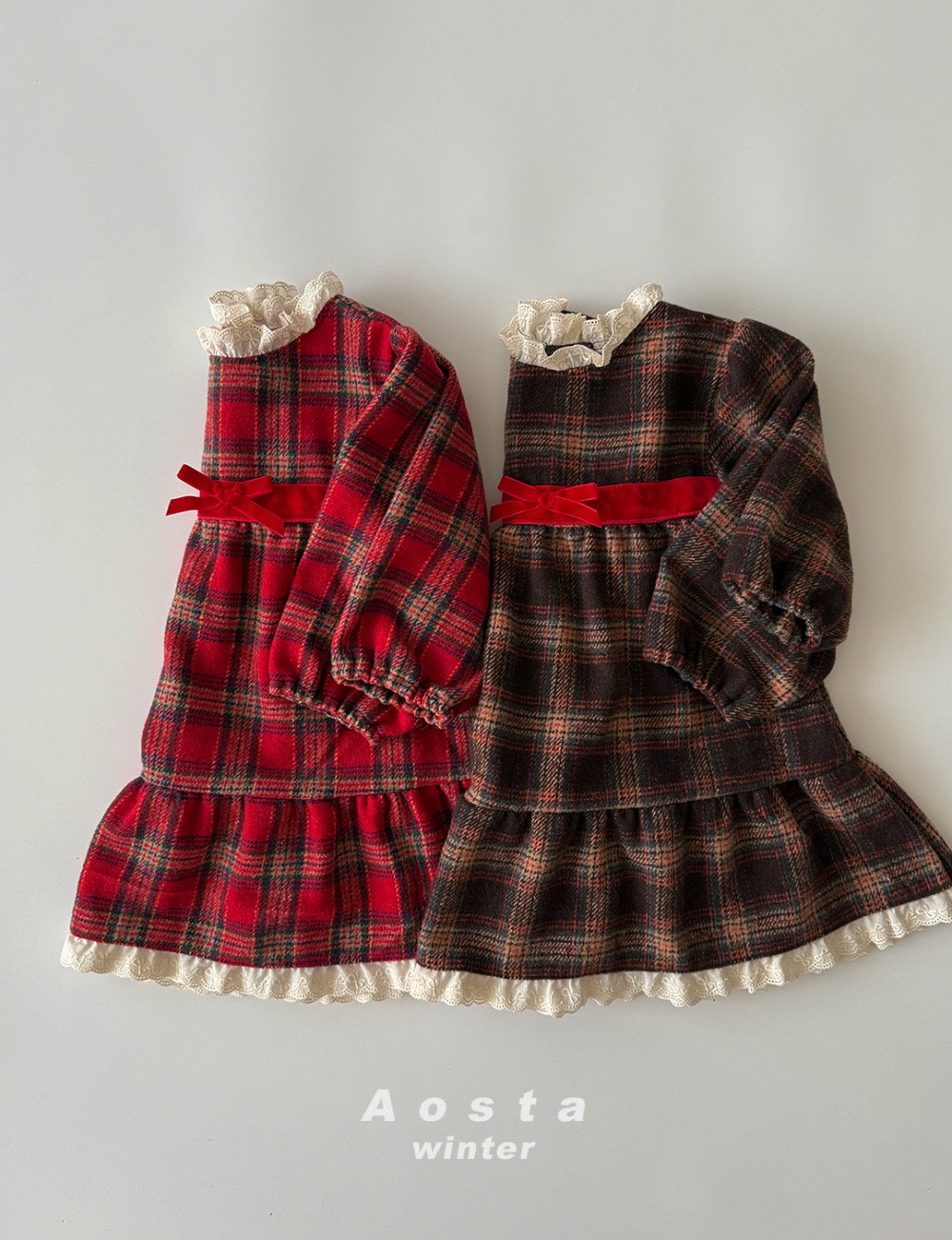 AOSTA32｜(6m-5y) 格紋蕾絲洋裝