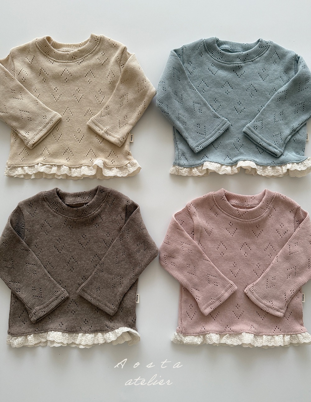 AOSTA53｜(6m-5y) 小孔針織蕾絲上衣