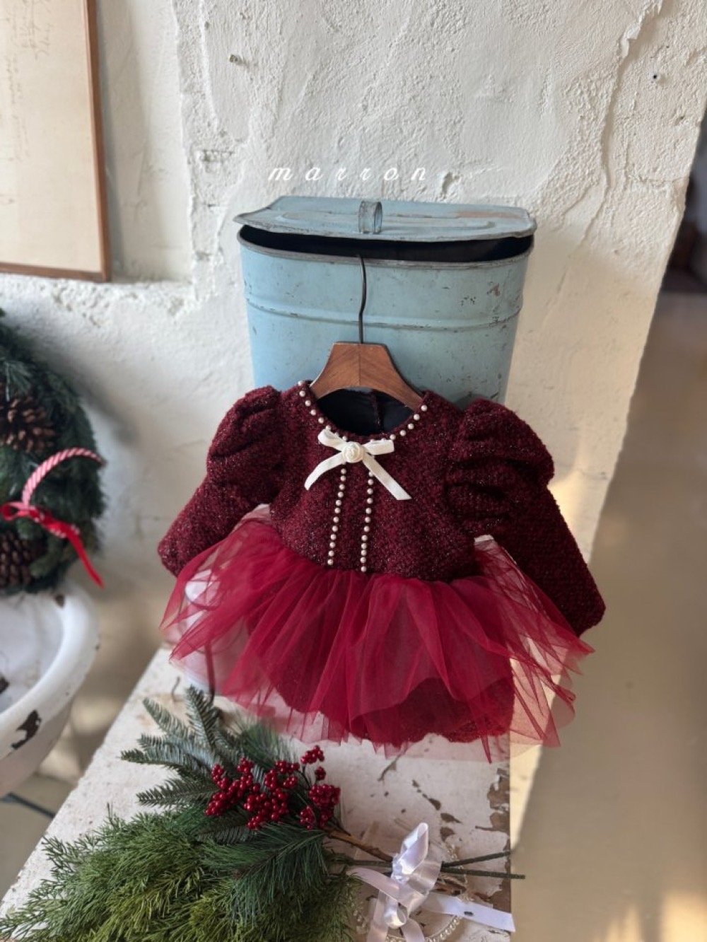 Marron 61｜(3m-18m) 宮廷袖珍珠小香薄紗包屁衣