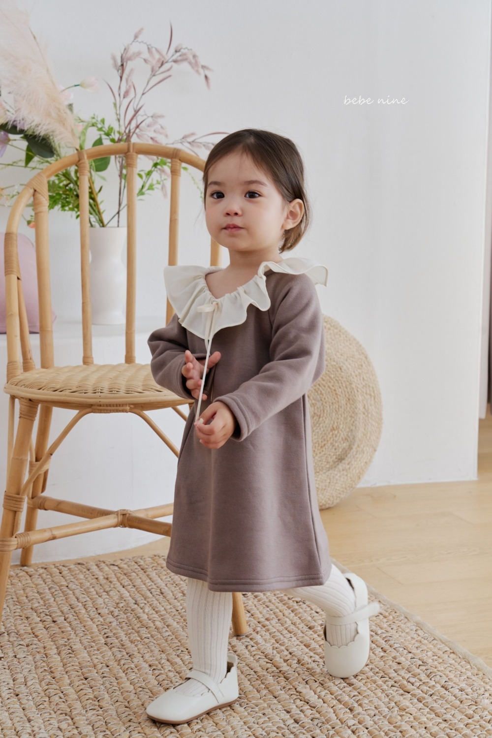 bebe nine33 (65cm-115cm) 3色荷葉摺邊洋裝