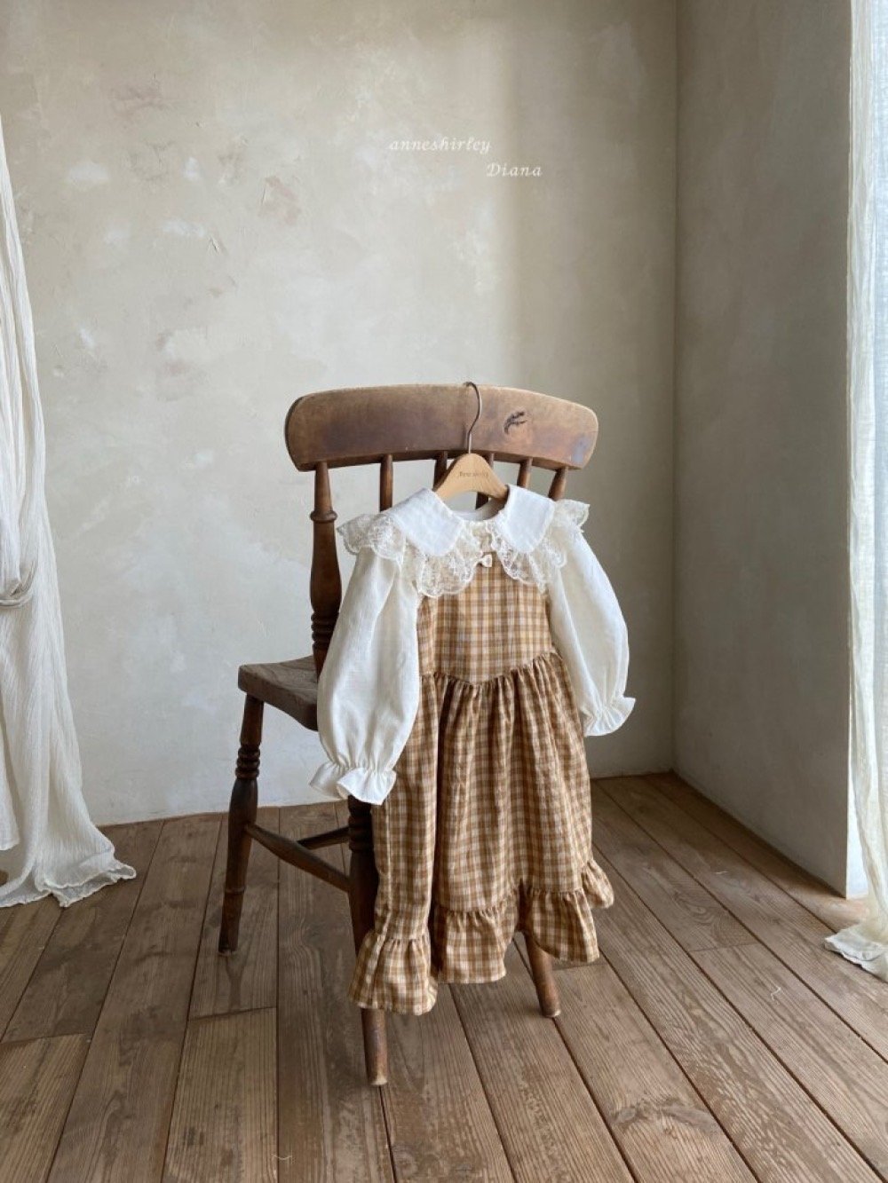 Anne Shirley10｜(1y-5y) 1色格紋蕾絲花邊吊帶洋裝