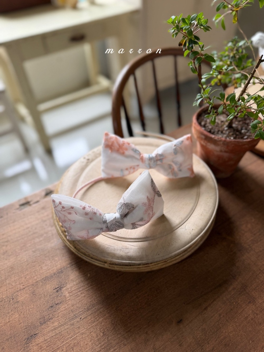 Marron47｜(Free)  刺繡花卉髮箍