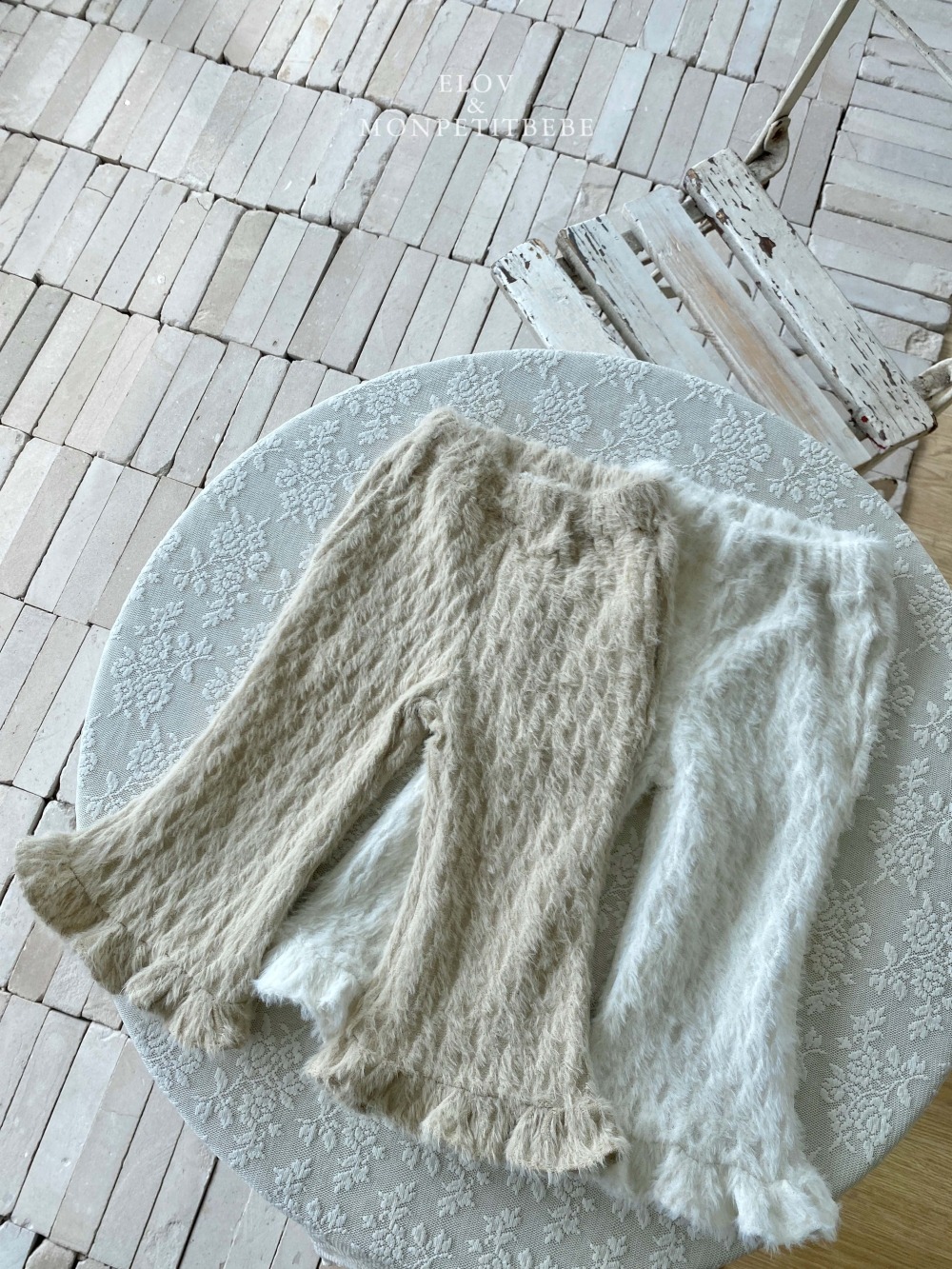 Monpetitbebe16｜(70cm-110cm) 荷葉邊起毛喇叭褲