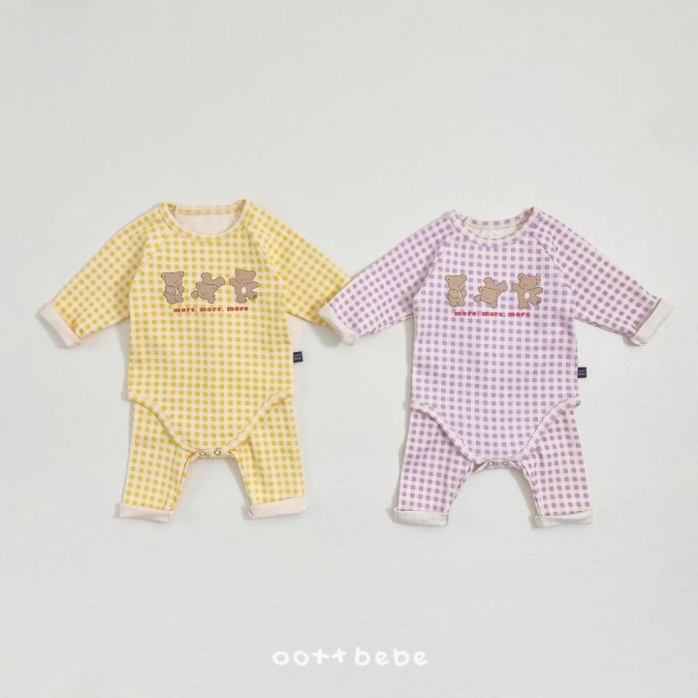 Oottbebe17｜(0m-12m) 格子熊熊居家包屁衣褲子套裝