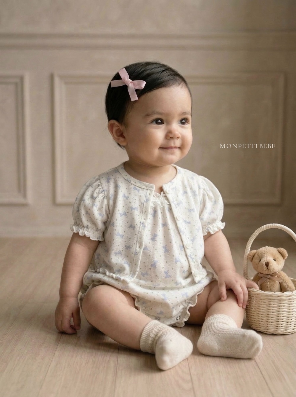 Mon petit04｜(66-90cm) 蝴蝶結短袖開襟外套