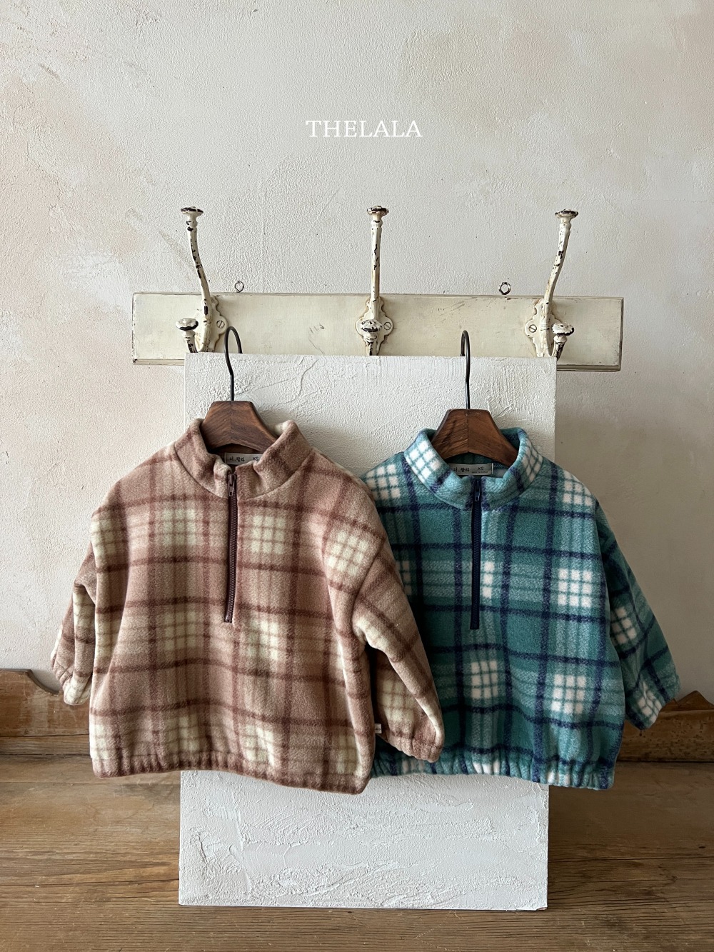 thelala45｜ (1y-6y) 半開襟格紋絨毛上衣