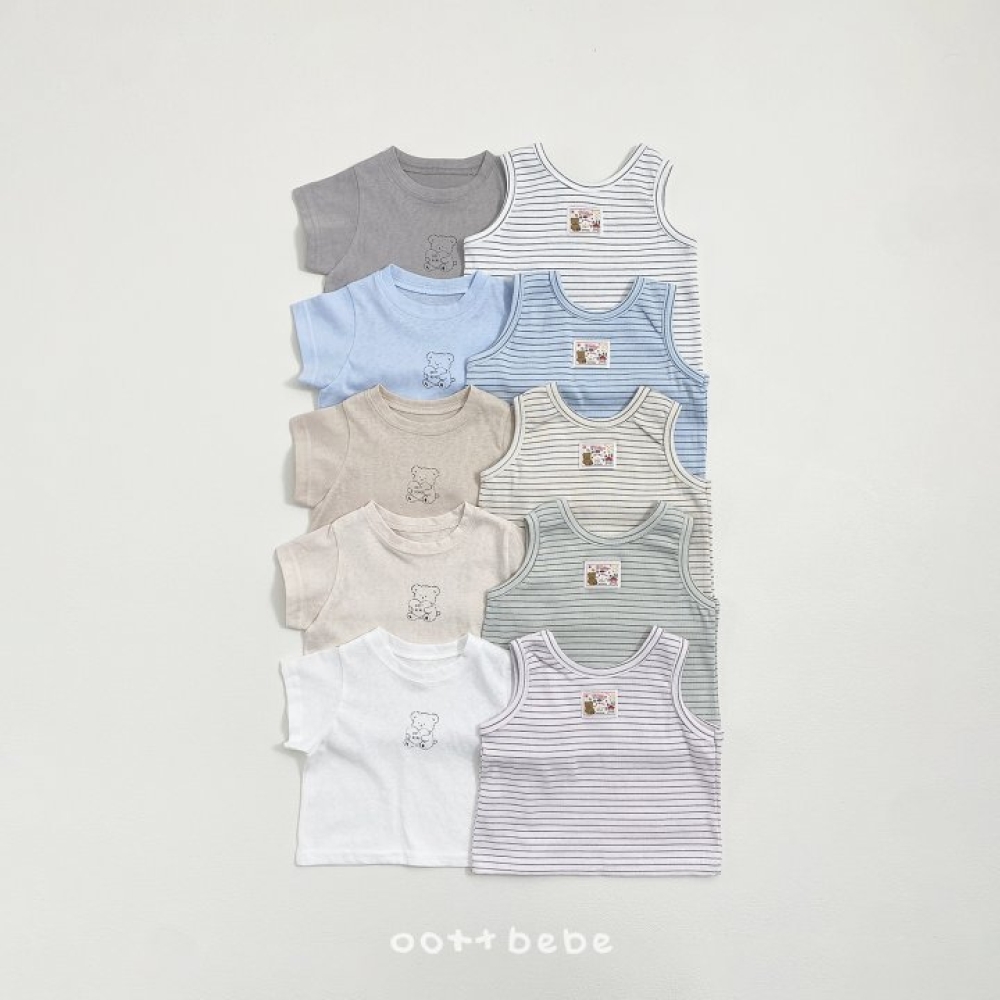 Oottbebe02｜(0m-12m  1y-7y)  素色上衣+條紋背心（兩件組）
