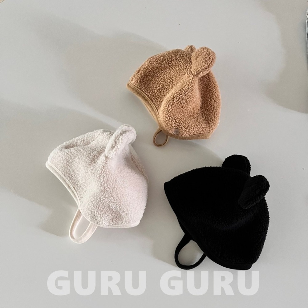 GURU GURU08｜(6m-24m) 3色小熊刷毛綁帶帽