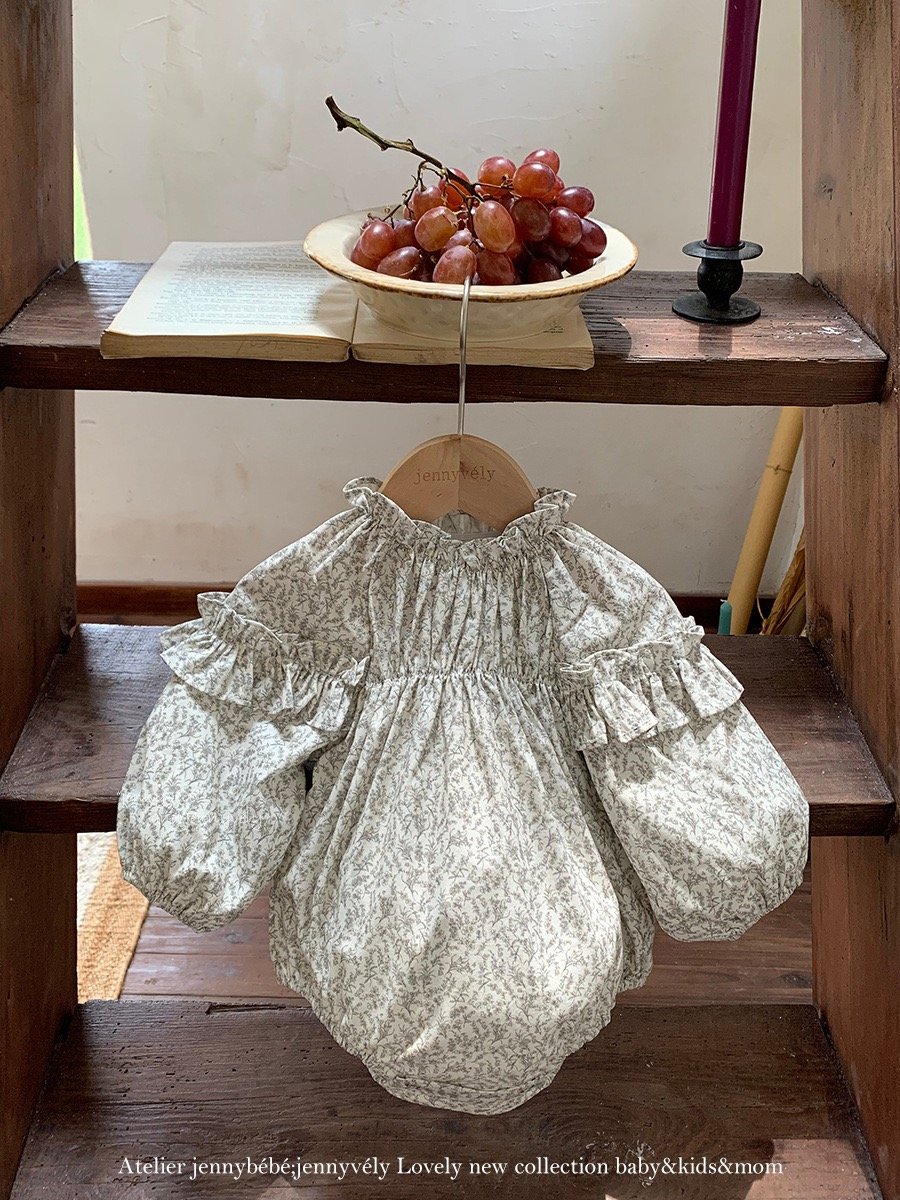 JE553｜(66-90cm) 花邊袖碎花包屁衣