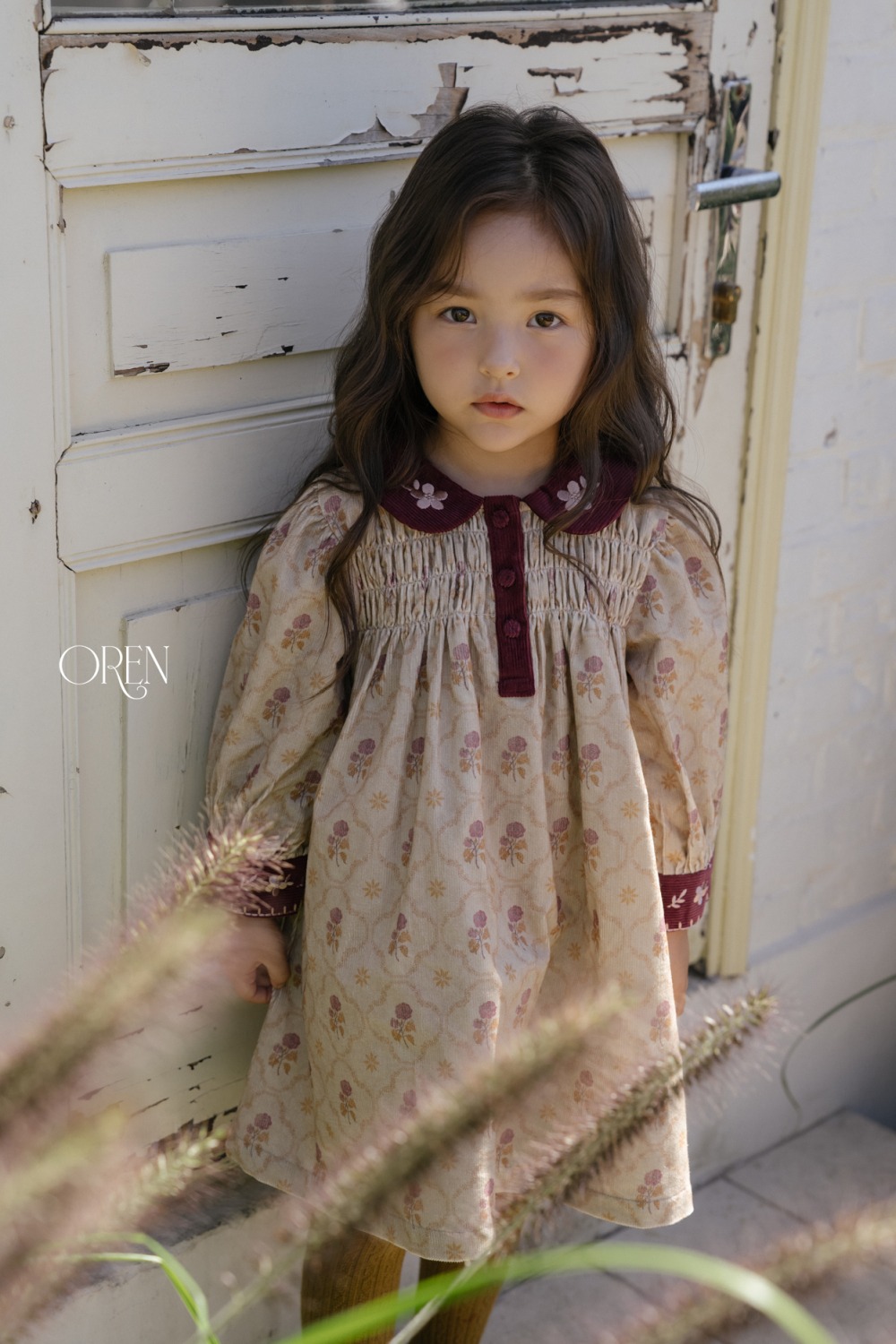 OREN08｜(85-120cm) 刺繡碎花撞色洋裝