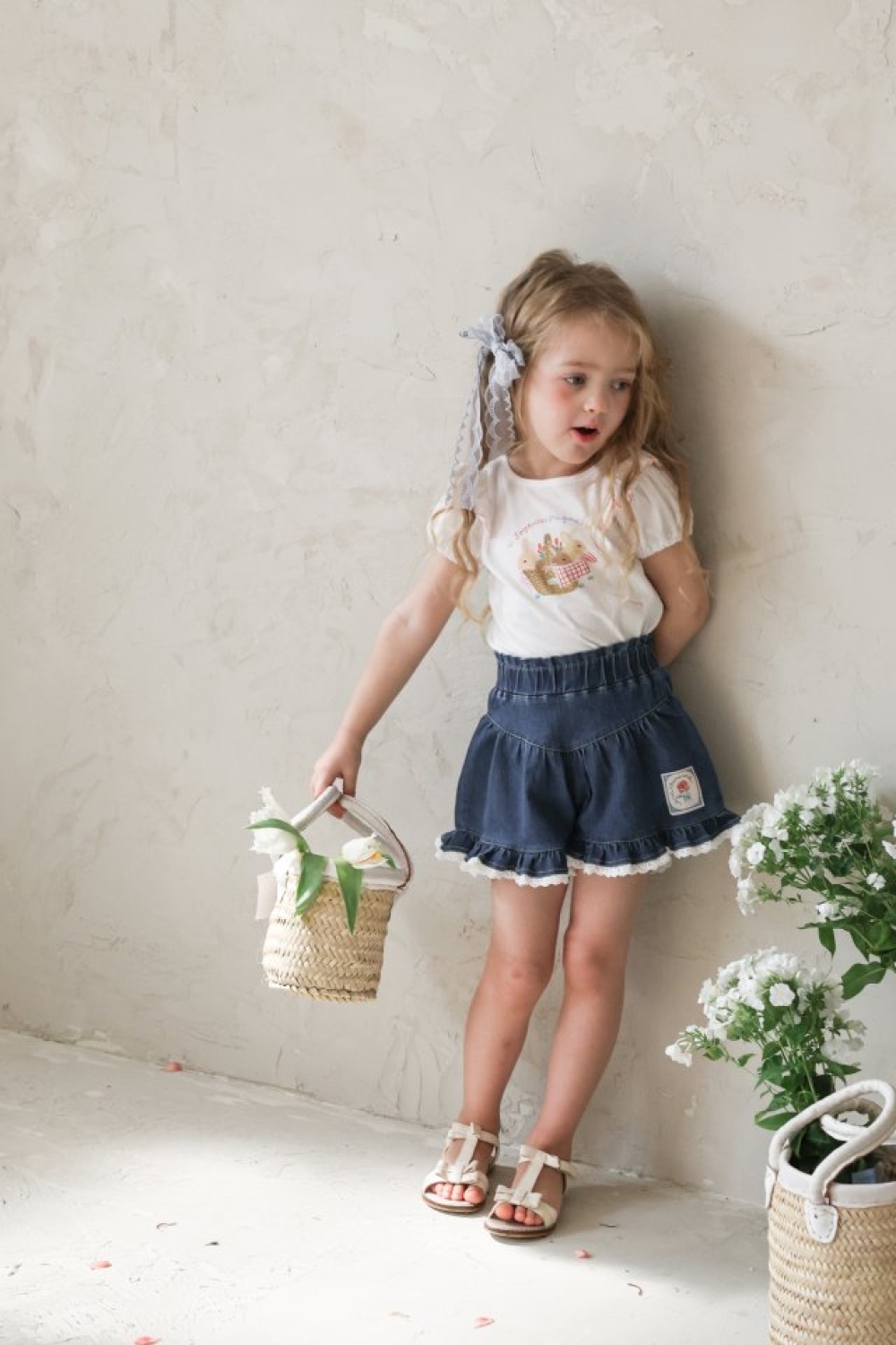 FLO13｜(75-140) 荷葉蕾絲牛仔褲