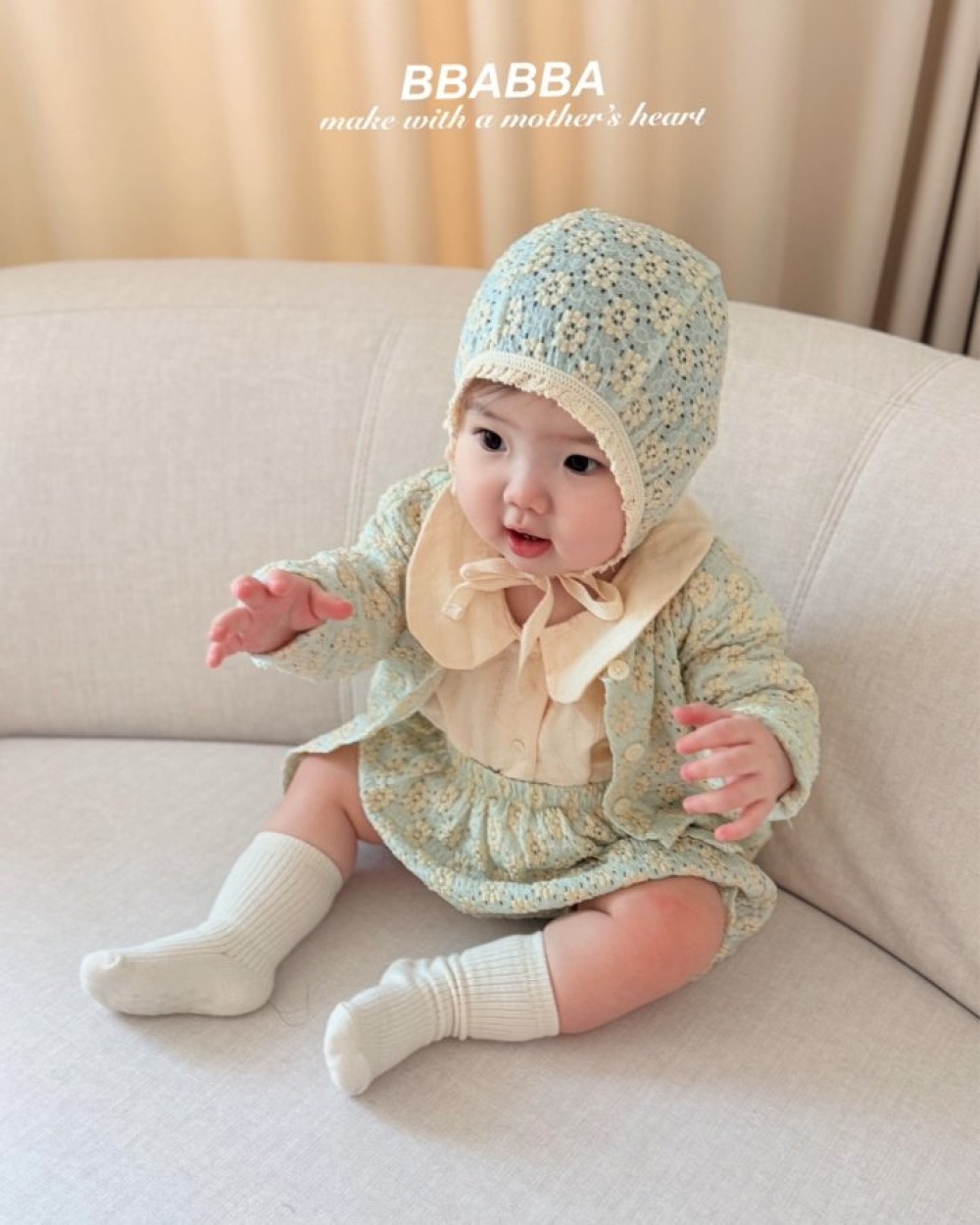 BBABBA03｜(60cm-83cm) 2色小花蕾絲綁帶帽