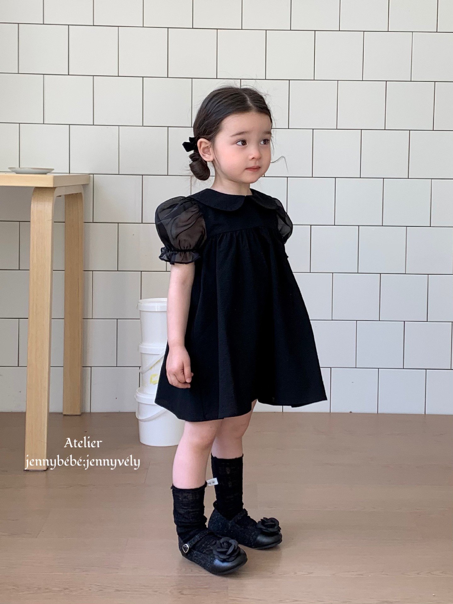 JE21｜(66-120cm) 赫本風網紗袖蝴蝶結包屁衣/洋裝