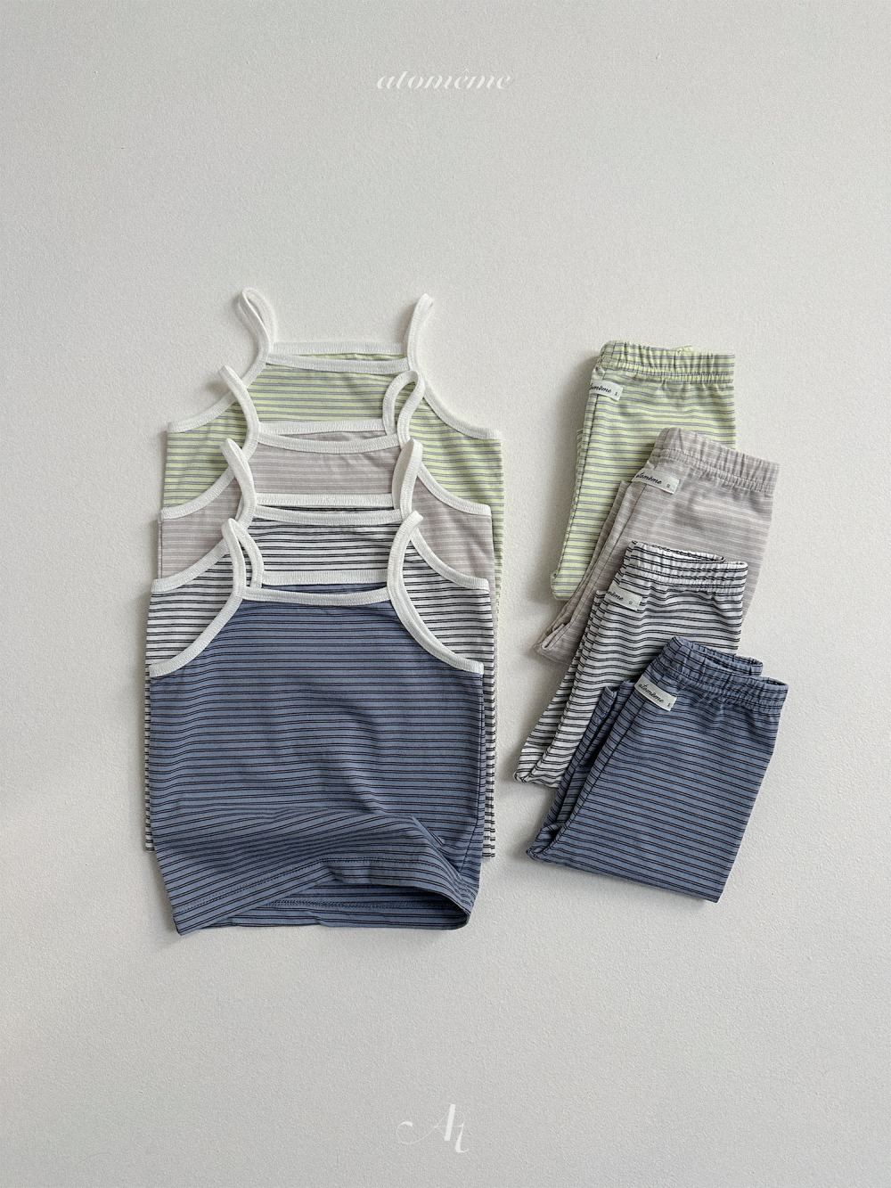 Atomeme07｜(70-110) 細肩條紋背心/七分緊身褲