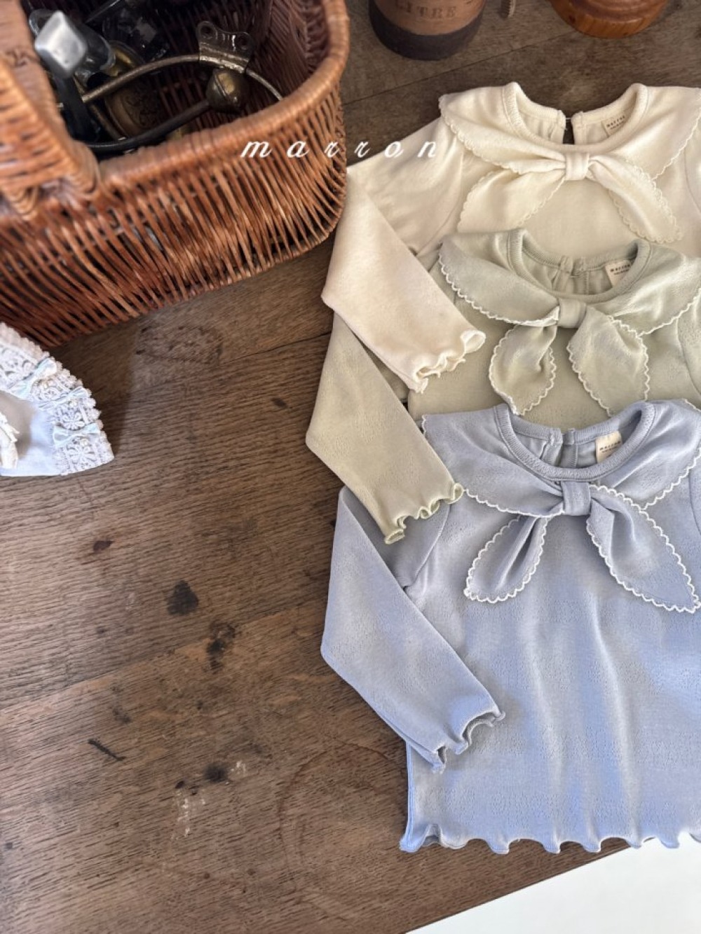 Marron49｜(1y-6y) 領結木耳邊上衣