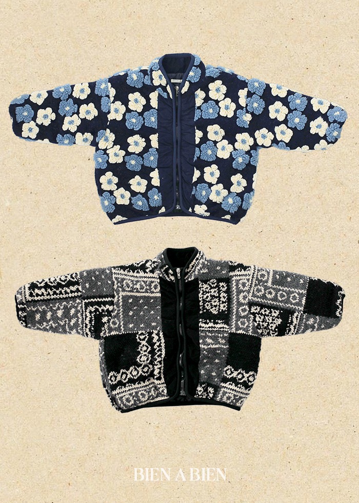 Bien A Bien03｜(90cm-130cm-mom) 提花針織拉鍊外套