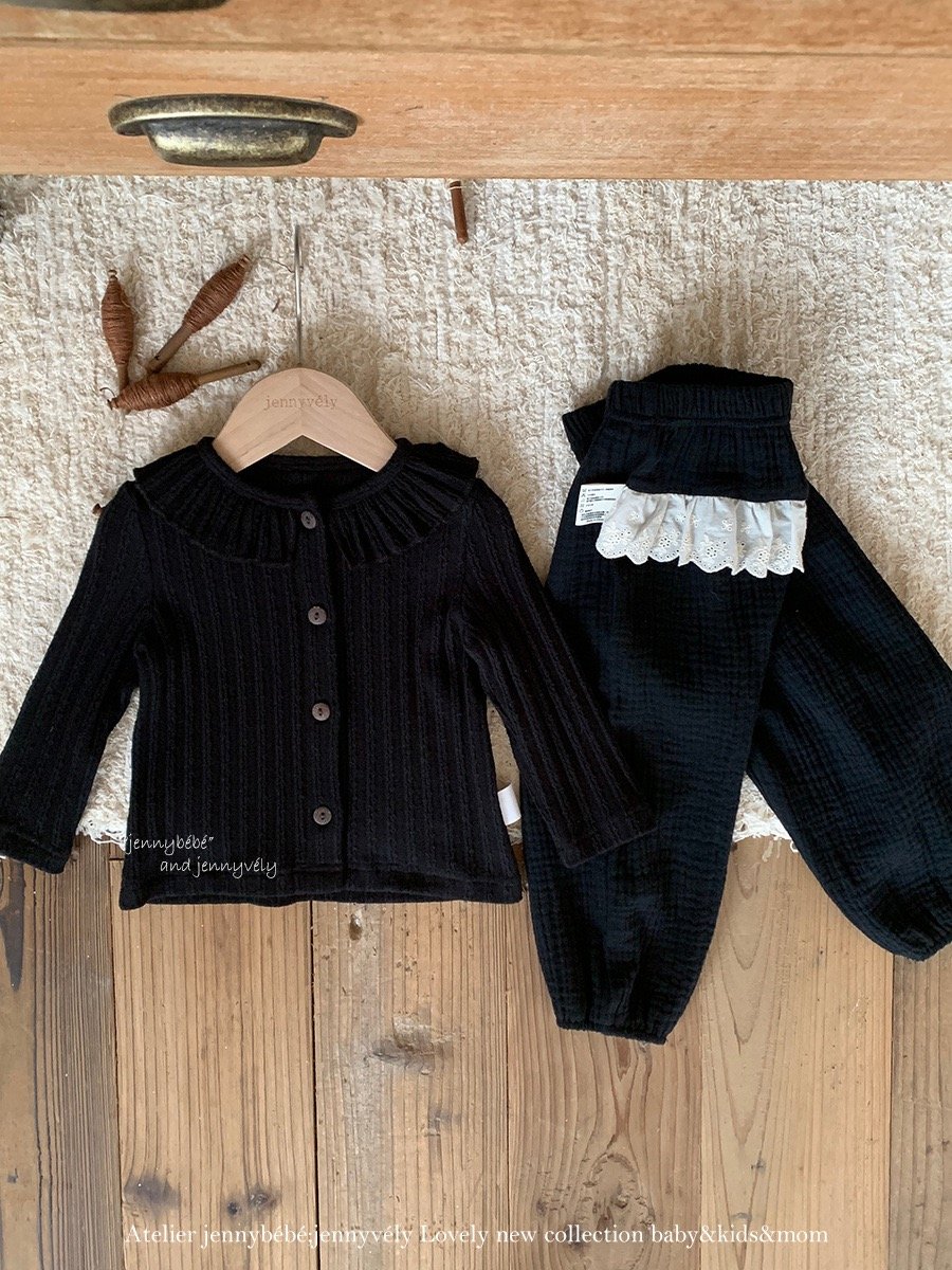 JE572｜(66-90cm) 荷葉領開襟外套/棉紗花邊束口褲