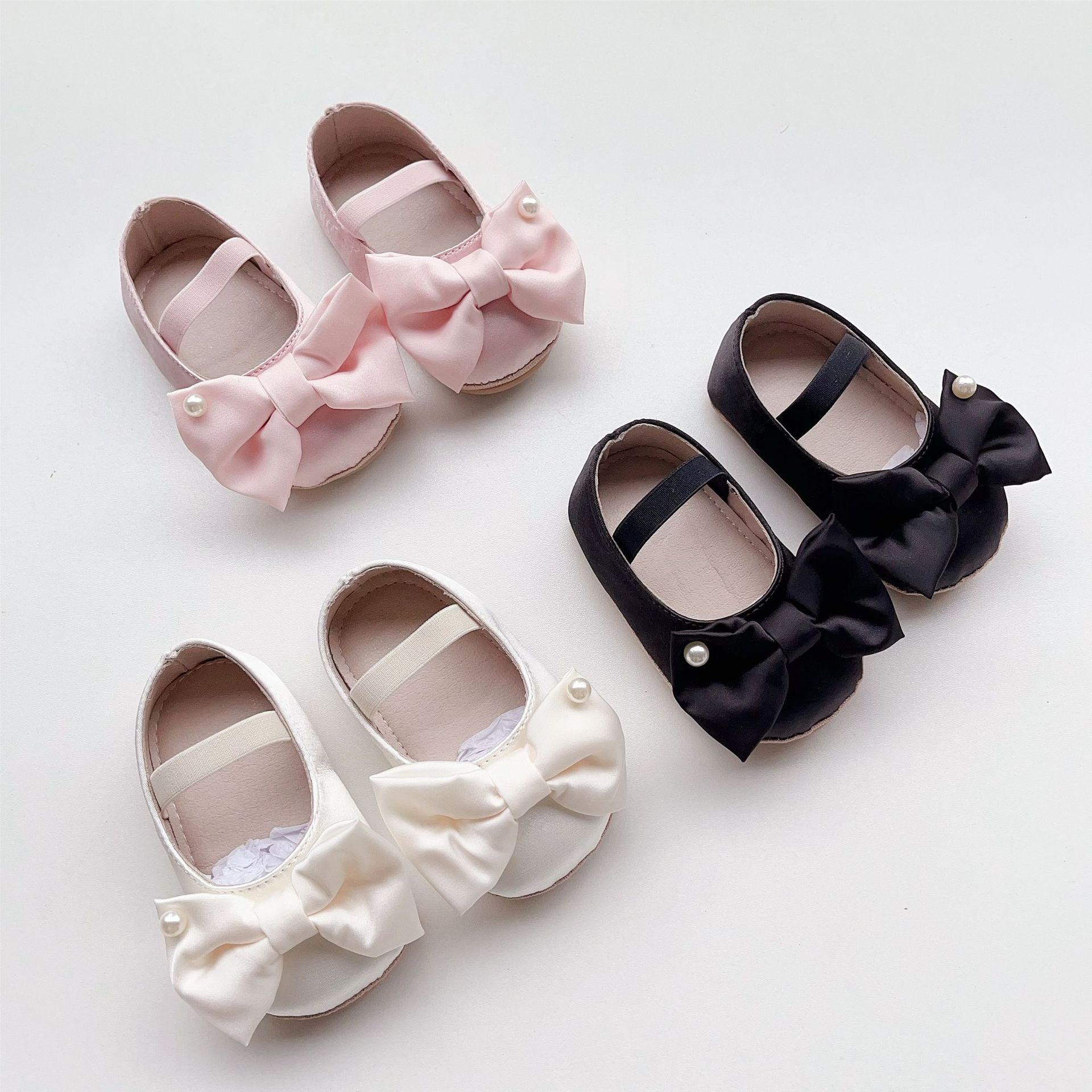 蝴蝶結緞面珍珠學步鞋