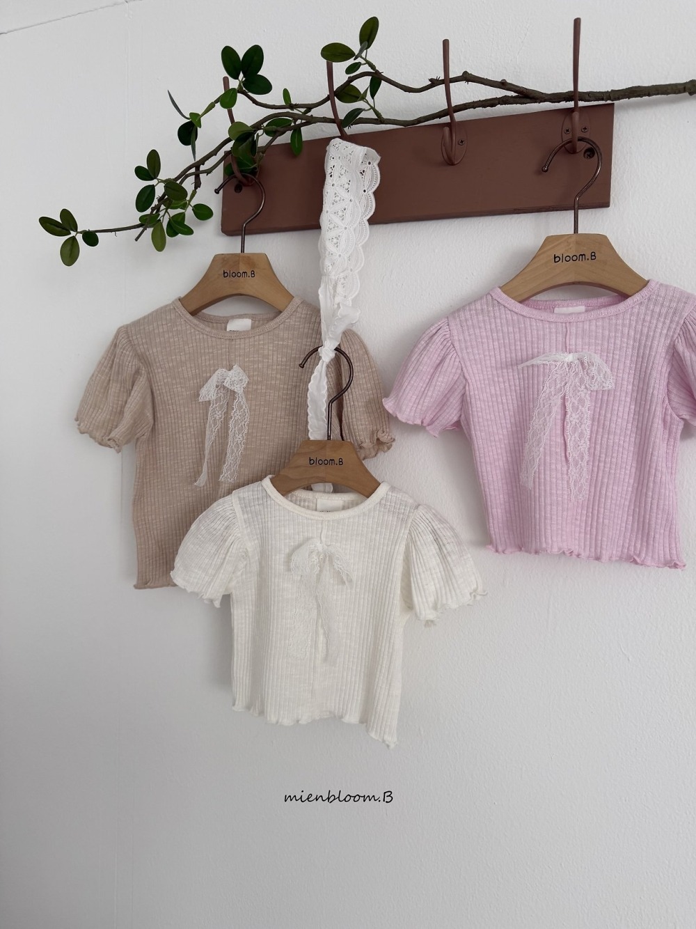 Bloom.b18｜(55cm-118cm) 羅紋蕾絲緞帶上衣