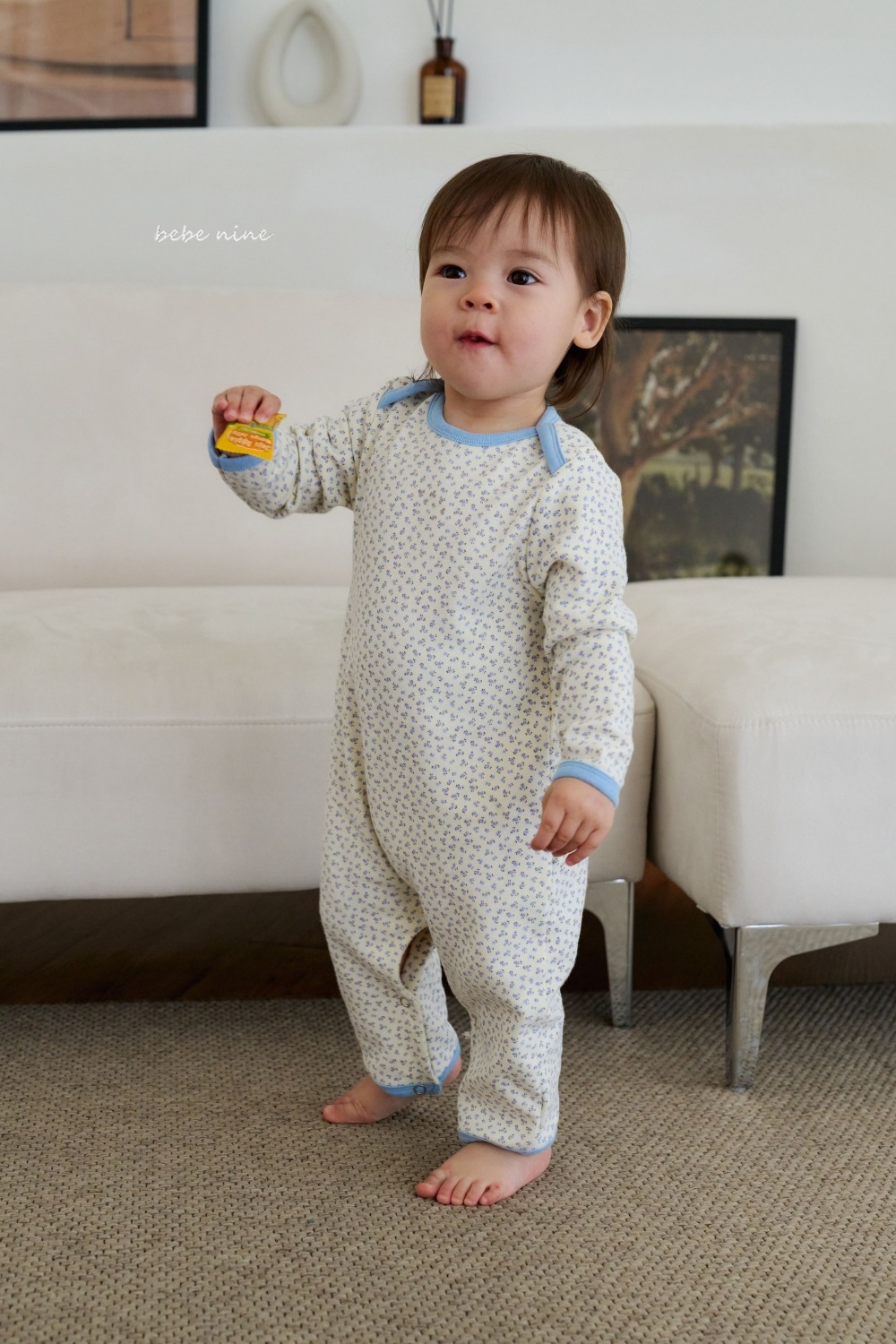 bebe nine08 (55cm-75cm) 2色碎花滾邊家居連身衣